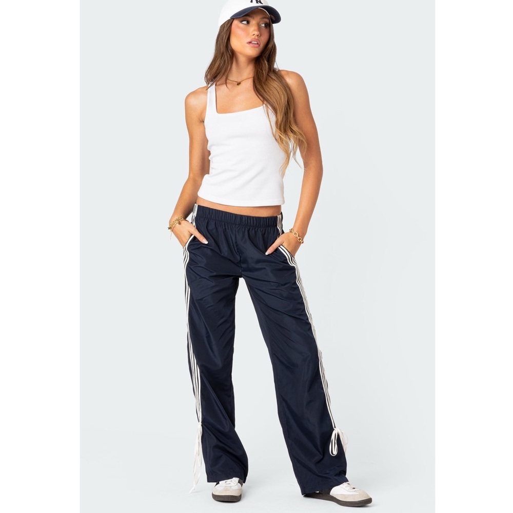 Edikted Navy Track Pants with White Stripes - Picture 4 of 9
